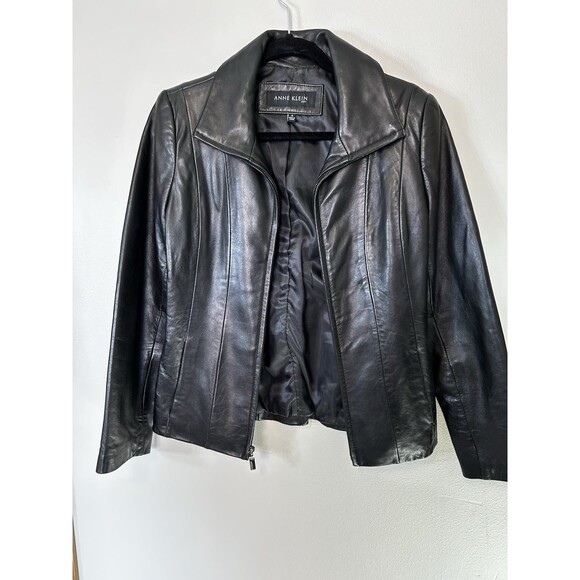 Anne Klein Genuine Leather Black Small Coat - Picture 5 of 13